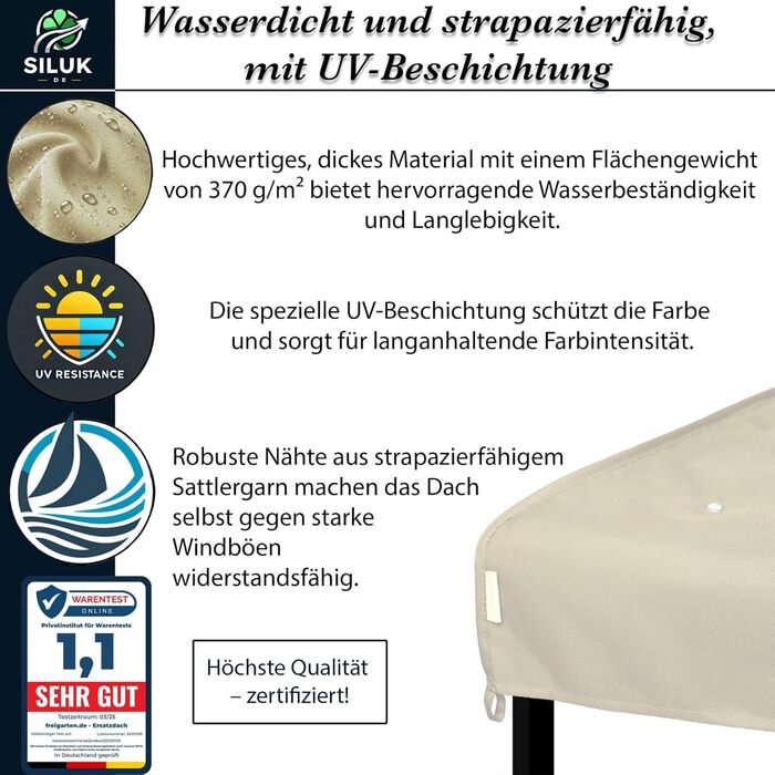 Замінний дах для садового павільйону 3 x 3 м, водонепроникний, матеріал Панама, м&39який ПВХ Панама 370 г/м, надзвичайно міцний, бежевий