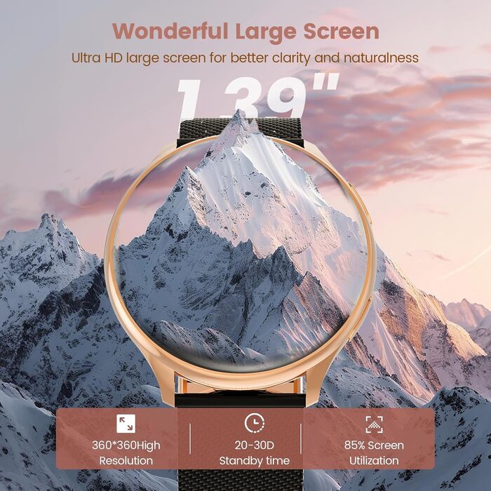 Жіночий смарт-годинник із функцією телефону, круглий смарт-годинник 1,39 дюйма з SpO2, 24-годинним монітором серцевого ритму, монітором артеріального тиску, монітором сну, фітнес-трекером із понад 120 спортивними режимами та крокоміром для iOS та Android 