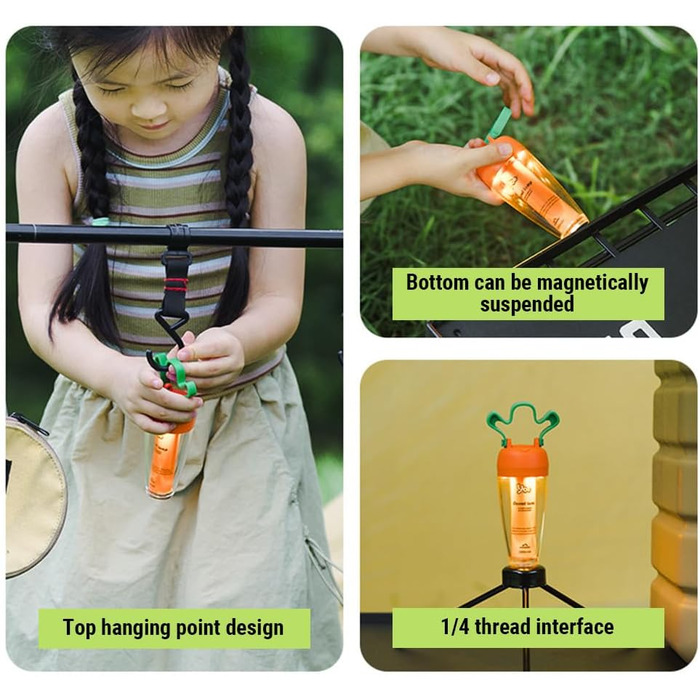 Патрон для акумуляторного світлодіодного кемпінгового ліхтаря, ліхтар-морква з акумулятором 2000 мАг, водозахист IPX4 - регульована висота яскравості, магнітне підвішування, для використання на вулиці (ліхтар-морква)