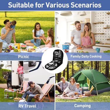 Набір кемпінгового посуду для 1-2 осіб, 10-предметний набір кемпінгових столових приборів з нержавіючої сталі, дорожні столові прибори, портативний кемпінговий посуд для пікніків та подорожей на свіжому повітрі з виделками, ножами, ложками з нержавіючої с