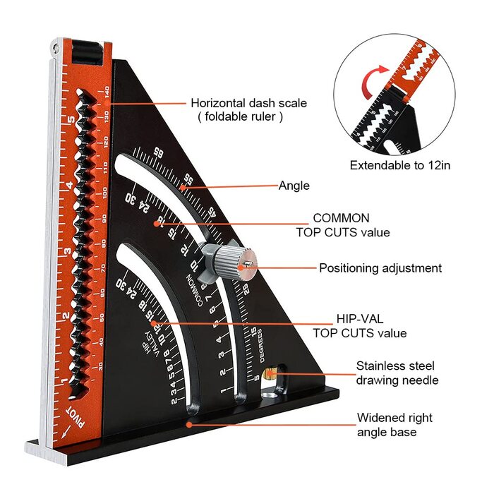 Столярний косинець, 6-дюймовий багатофункціональний регульований упорний косинець, багатокутний складний трикутник лінійка транспортир з алюмінієвого сплаву, упорний косинець для деревообробки, DIY