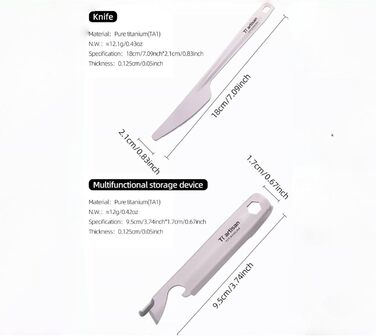 Набір титанових столових приборів ніж, виделка, ложка, відкривачка для пляшок, набір посуду з 4 предметів, легкий набір столових приборів для кемпінгу з футляром для перенесення, подорожей, пікніків, походів