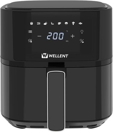 Аерофритюрниця Wellent 4.3 л з оглядовим вікном, фритюрниця для фритюрниці з сенсорним екраном, 8 функцій приготування, можна мити в посудомийній машині, енергозбереження, без олії та приготування з низьким вмістом жиру 4.3 л