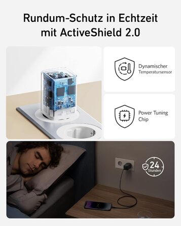 Зарядний пристрій Anker USB C 47 Вт, зарядний пристрій 523 (Nano 3), компактний із швидким зарядним пристроєм GaN на 2 порти для i