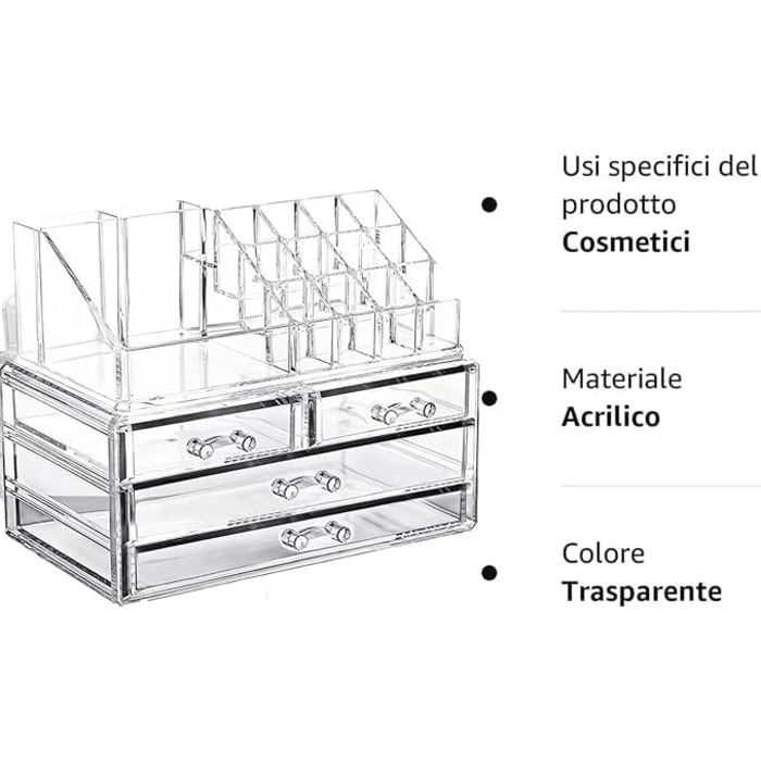 Органайзер для макіяжу SQUADO, багатофункціональний, органайзер для косметики, велика місткість, коробка для зберігання косметики, косметичний, 4 шухляди акрилові