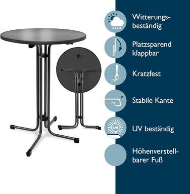 Розкладний стіл Beautissu 80 см Чорний Bellini Стійкий до подряпин, Стабільний, Захист від атмосферних впливів Стіл для бістро на вулиці, Круглий, Легке складання, Попередньо зібраний кронштейн Пивний стіл, Стіл для вечірок, Складаний барний стіл Ø 80 см 