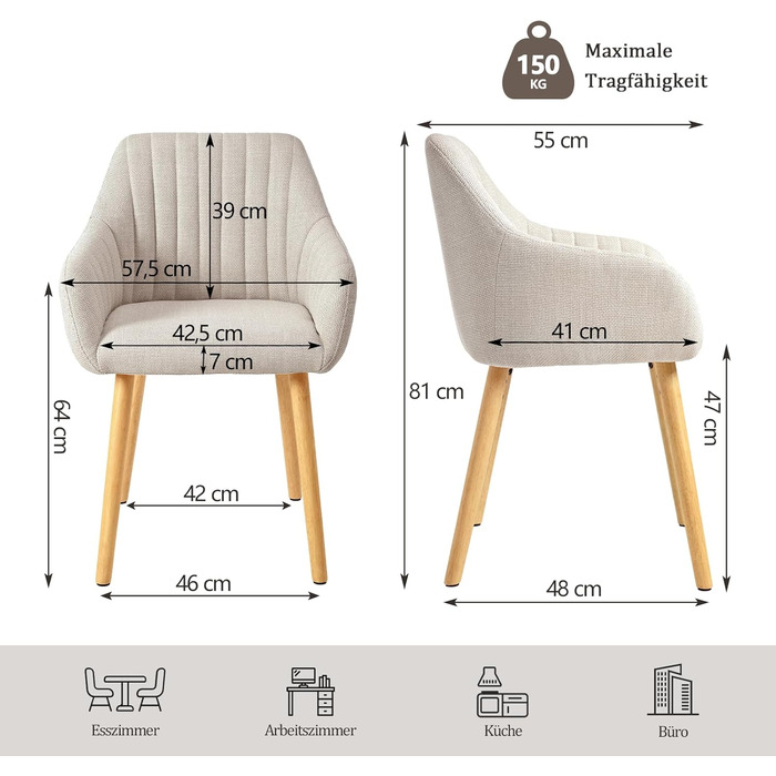 Крісло Обідній Набір з 4 Предметів Бежевий Дерев&39яний Набір Крісло М&39яке Крісло з Підлокітниками Їдальня Кухонний Крісло Вітальня Крісло з Поліестеру Набір з 4 Предметів Бежевий-поліестер