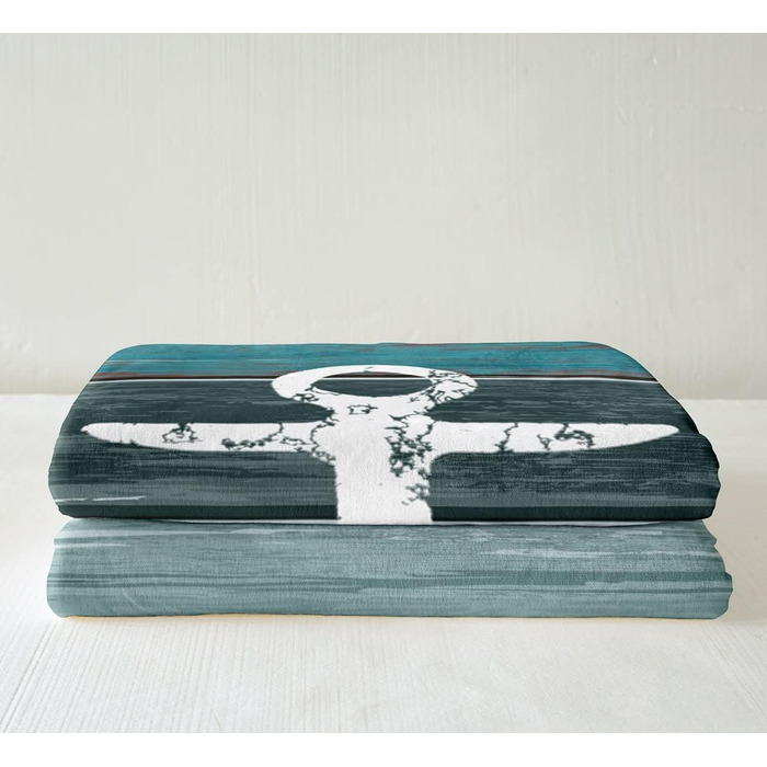 Плед Tbrand Anchor 130x150 см, морська тематична ковдра, вінтажна, зношена, вивітрена, сільська, м&39яка ковдра, розкішна фланелева флісова ковдра, бірюзовий колір, синій