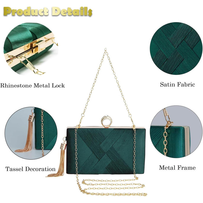 Клатч жіночий, вечірня сумочка, елегантна сумочка на ланцюжку, крос-боді, сумочка для вечірки, урочистих подій, побачень, зелена