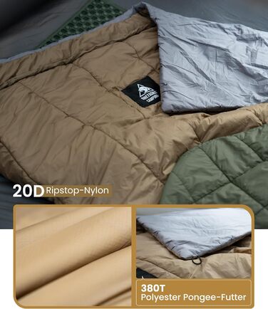 Спальний мішок OneTigris 200 x 85 см, ковдра на 3 сезони, спальний мішок UL 1.0 кг для кемпінгу, походів, активного відпочинку на свіжому повітрі, OD зелений