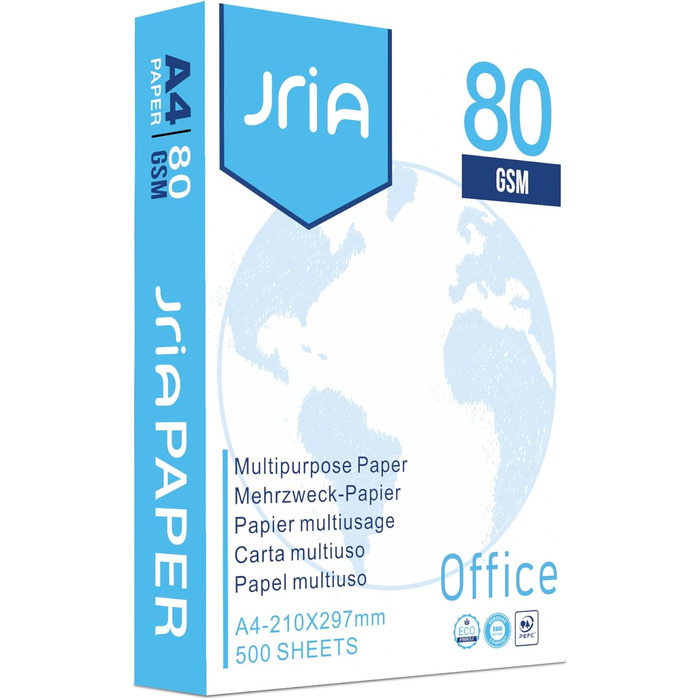 Папір для копіювання для дому та офісу - Базовий папір для принтерів для дому та офісу. Універсальний папір для принтерів, підходить для лазерних та струменевих принтерів. 2500 аркушів DIN A4 80 г, білий (5 x 500 аркушів), упаковка з 5 шт.