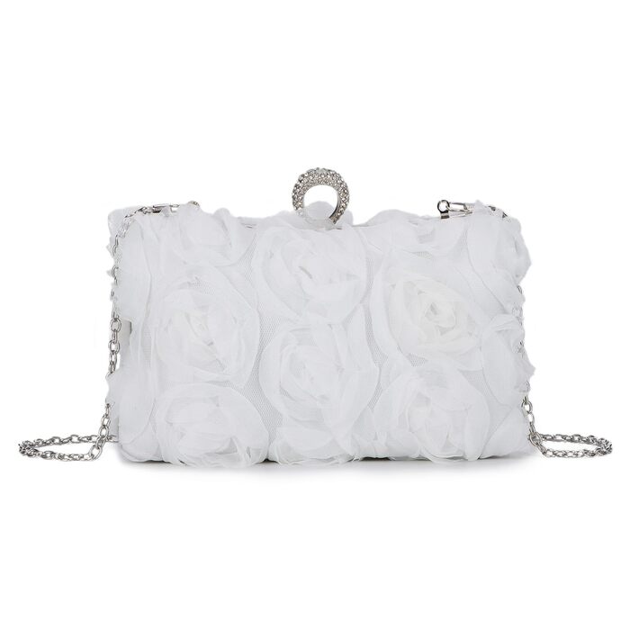 Клатч жіночий Blumen з ланцюжком, білий ідеальний аксесуар для вечірніх та урочистих подій