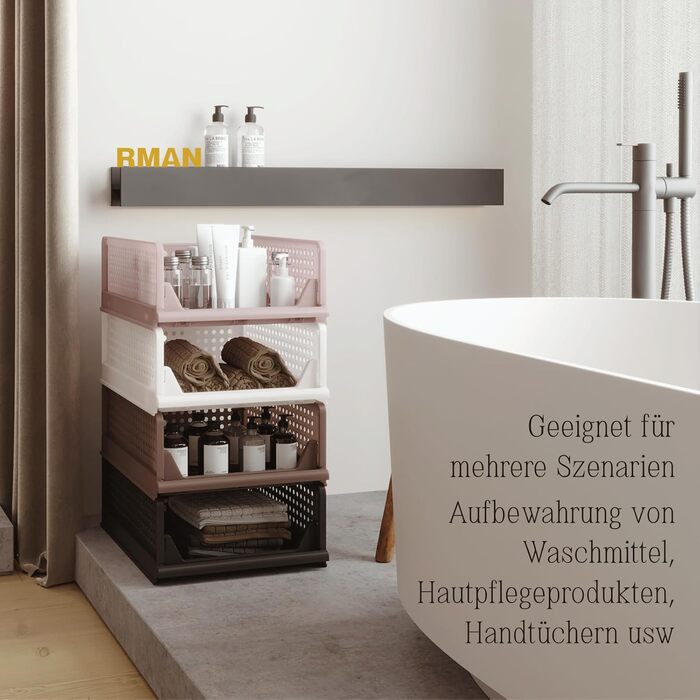 Органайзер для гардеробу, що штабелюється, складний органайзер для шафи, висувний багатофункціональний ящик для зберігання, висувні ящики для зберігання у ванній кімнаті, спальня - коричневий Rzwj02-baun, 4 шт.