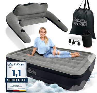 Надувний матрац для 2 осіб система 3 в 1 Елегантне гостьове ліжко та кемпінгове ліжко Надувний матрац з електричним насосом 150x200 Самонадувальний надувний матрац для 2 осіб, чорний/антрацит