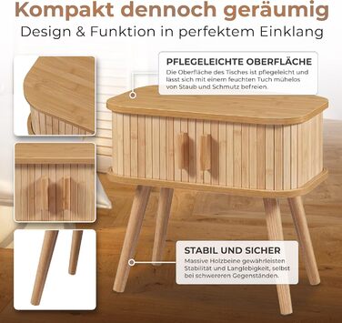 Приліжковий столик з 2 розсувними дверцятами Бамбуковий приліжковий столик з дерев&39яними ніжками 48 x 30 x 45 см