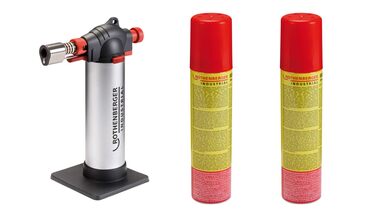 Пальник ROTHENBERGER Industrial - Crme Brle Gourmet, включаючи 2 запасні газові насадки Пальник Бунзена Кухонний пальник Паяльний пальник Робоча температура 450 Великий газовий балон з 2 газовими насадками