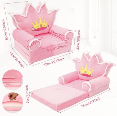 Дитяче крісло, зручний дитячий диван-ліжко, розкладний диванчик для малюків, легке дитяче крісло-шезлонг, портативний диванчик для дітей віком від 1 до 4 років (рожева хутряна корона з кульок)