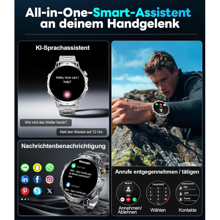 Розумний годинник LIGE Military для чоловіків - 1000 мАг/1,85 дюйма HD великий сенсорний екран/світлодіодна підсвітка, фітнес-годинник з більш ніж 110 спортивними режимами, відстеження серцевого ритму/сну, 2 браслети, водонепроникність IP68, спортивний го