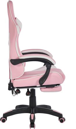 Ергономічне ігрове крісло з поворотом на 360, шкіряне офісне крісло з високою спинкою та регульованою висотою, з підставкою для ніг, підголівником та поперековою опорою для офісу та ігор (рожевий білий)