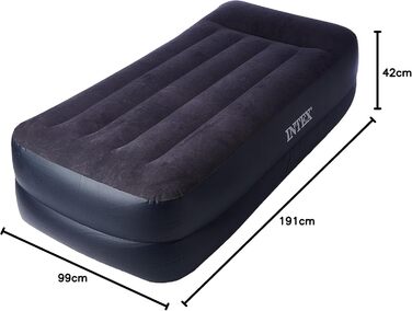 Піднятий надувний ліжко Intex Adult Twin Pillow Rest з Fiber-Tech Bip, верх чорний/низ синій, 99 x 191 x 42 см, 64122