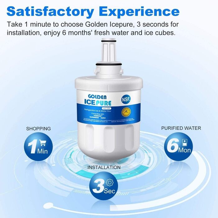 Фільтр для води холодильника GOLDEN ICEPURE, сумісний з Samsung DA29-00003F, DA29-00003G, Aqua Pure Plus Hafin, DA29-00003B, DA29-00003A, DA97-06317A, RFC1100A (2 шт., з наявним чеком) - RWF1100A (набір 2х1)