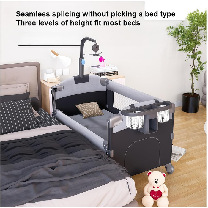 Дитяче дорожнє ліжечко Pack and Play, складна та трансформована дитяча колиска, регульована дитяча колиска, приліжкове ліжечко для малюків з москітною сіткою (сірий колір з сіткою) 6602 сірий з розкішною москітною сіткою