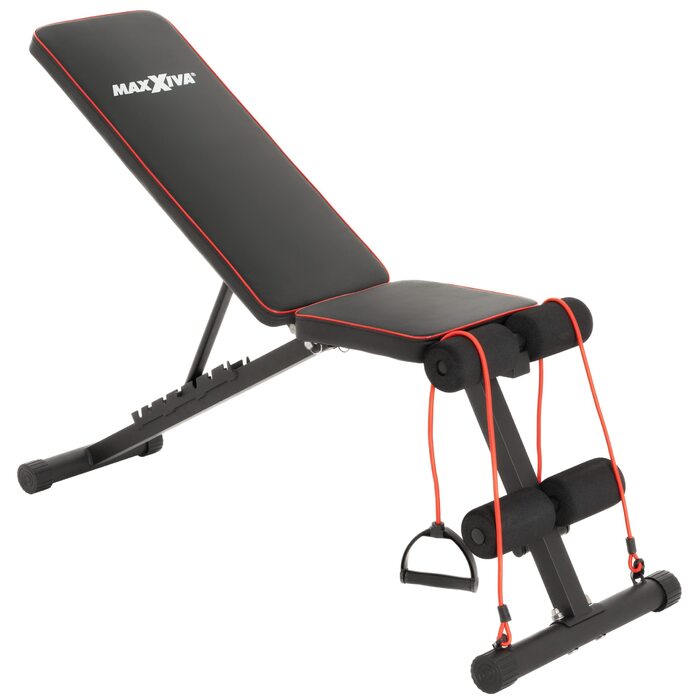 Складана фітнес-лава, багатофункціональна тренувальна лава, тренажер для пресу, похила лава з 7-позиційним регулюванням спинки, з еспандером, вантажопідйомність 300 кг, функція присідань