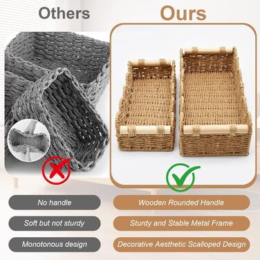 Плетений кошик для зберігання, набір з 2 шт. , кошики для зберігання у ванній кімнаті, декоративні кошики, кошик-органайзер для пеленального столика на кухню, дитячу кімнату, вітальню, кошик для рушників та туалетного паперу (натуральний)
