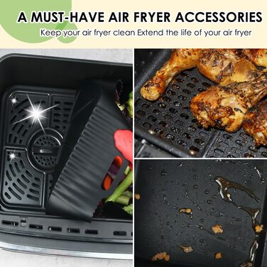 Силіконова форма для фритюрниці BYKITCHEN для Ninja AF500EU, аксесуари для гнучкої шухляди для AF500EU 10.4 л, 3 великі форми для випічки у фритюрниці, аксесуари AF500 для Ninja Foodi Dual Zone, сумісні з Cecotec 9000 9 л