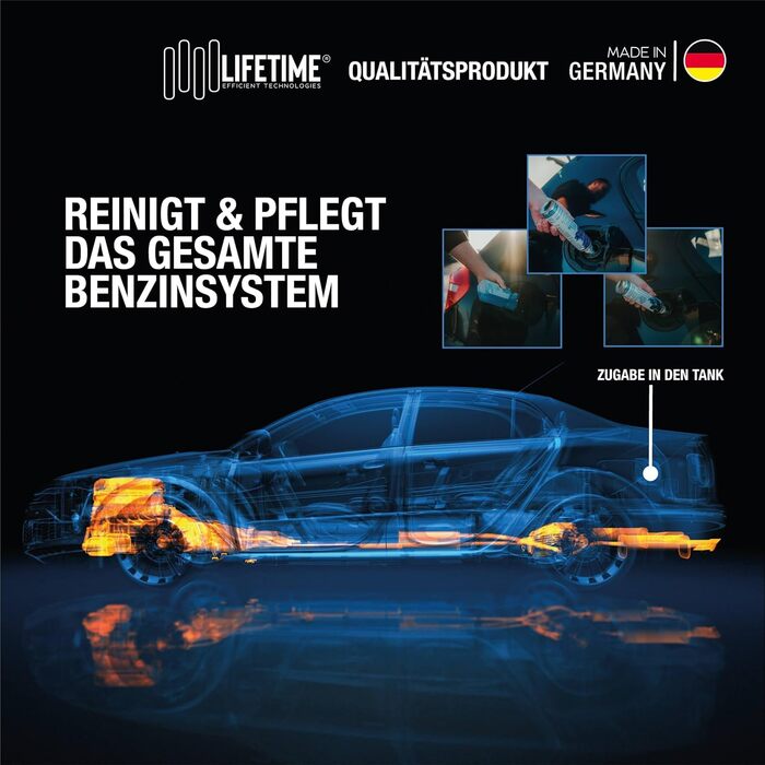 Пакет все в одному бензину LIFETIME 500 мл присадка до бензину 400 мл Очищувач інжекторів 400 мл Очищувач системи двигуна Бензин Затвердіння бензину для приблизно 12 баків Очищувач двигуна