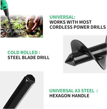 Акумуляторний бур для саду з рукавичками, спіральний бур для рослин та ґрунту для дриля/шуруповерта (10x60 см)