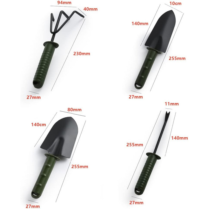 Набір садових інструментів SacJkt, садовий інструмент із 4 предметів, виготовлений із нержавіючої сталі з пластиковими ручками, набір садових інструментів, міні-кельма для квітів, садова лопата, граблі, малий тризуб для рослин і садівництва