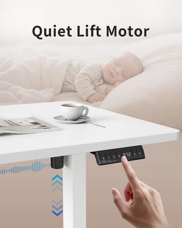 Стіл FEZIBO з регульованою висотою та портами зарядки USB-A та USB-C, 140 x 70 см, стіл з електричним регулюванням висоти, ергономічний стіл для домашнього офісу з можливістю сидіти та стояти, білий 140 x 70 см