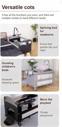 Дитяче ліжечко Pack and Play, складне та портативне приліжкове ліжечко, великий ігровий майданчик з матрацом та пеленальний столик (6602 сірого кольору без сітки) 6602 сірого кольору без розкішної москітної сітки