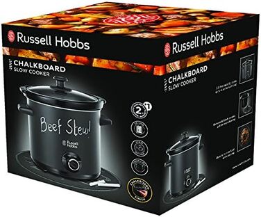 Повільна плита Russell Hobbs важка керамічна каструля 3,5 л для вибору розподілу температури Дошка для повільної плити (поверхня шкільної дошки, 3 налаштування температури та функція підтримки тепла, 200 Вт) Повільна плита 24180-56