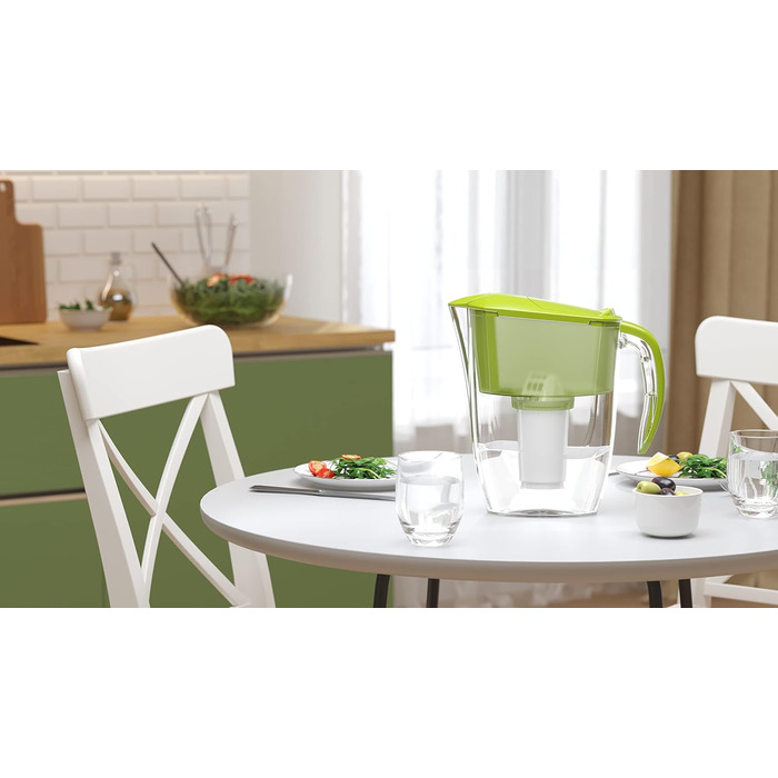 Фільтр для води AQUAPHOR Smile light green, включаючи 1 фільтр A5 з магнієм I Зменшує вапняний наліт і хлор I Графин на 2,9 л I Компактний і легкий фільтр для води I Настільний фільтр для води I Розміщується в дверцятах холодильника