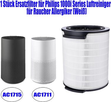 Змінний фільтр FY1700 для Philips Series 1000i Фільтр з активованим вугіллям HEPA FY1700/30, сумісний з аксесуарами для очищувачів повітря PHILIPS AC1715/10, AC1715/11, AC1715/30 -