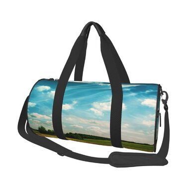 Спортивна сумка, дорожня сумка, сумка для подорожей, з принтом Пшеничне поле, сумка на нічліг, чорна, універсальний розмір