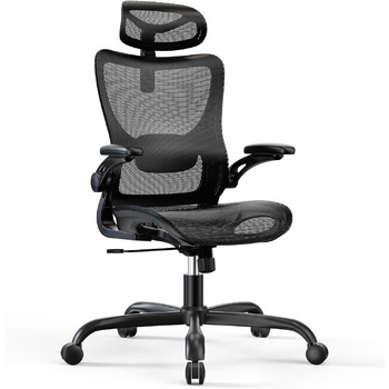 Ергономічне офісне крісло Marsail з регульованою поперековою опорою, підголівником та підлокітниками, регулюванням висоти та функцією гойдання, насичено-чорне