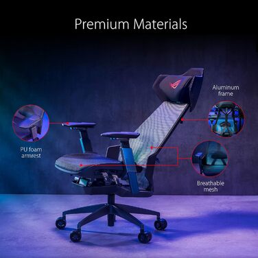 Ігрове крісло ASUS ROG Destrier Ergo (ергономічне ігрове крісло, підлокітники з поворотом на 360 для мобільних ігор, акустична панель, алюмінієвий каркас, повітропроникна сітка, регульована поперекова опора та підголівник) ROG Destrier Ergo Black