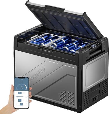 Компресорний автохолодильник BougeRV Rocky 65L з морозильною камерою металевий корпус APP управління, знімна перегородка, двозонне