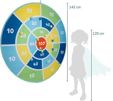 Дартс Ø 142 см, великий складаний дартс на липучках для дітей, для приміщення та вулиці, 12 липучих кульок сумка для перенесення, різнокольоровий, 60061 XXL