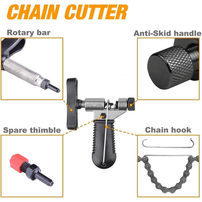 Велосипедний інструмент, набір для заклепування ланцюга для велосипеда зі знімачем каретки, розбиранням кривошипа, розривом ланцюга, знімачем зірочки, знімачем касети