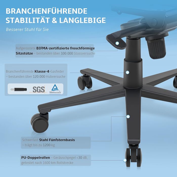 Геймерське крісло, ігрове крісло вантажопідйомністю 200 кг, ергономічне офісне крісло з функцією гойдання, геймерське крісло з підголівником та поперековою опорою, 4D підлокітники, офісне крісло з високою спинкою, ігрове крісло, біло-синє