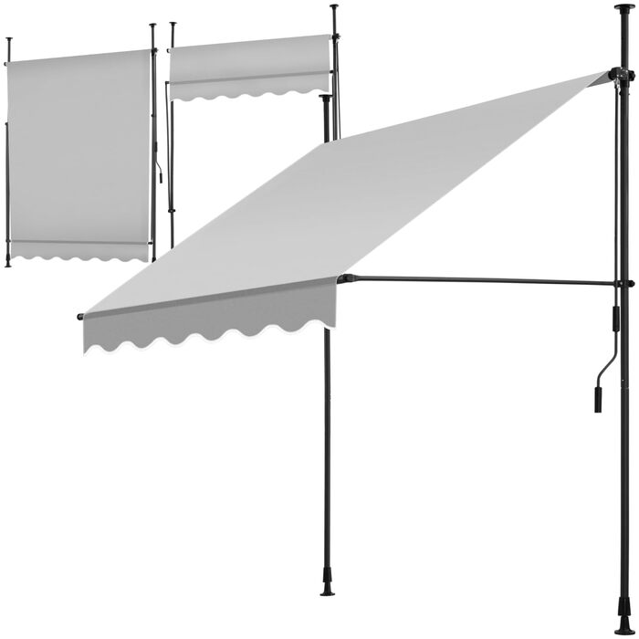 Маркиза tectake з кріпленням та ручним приводом, балконна маркізка без свердління, регульована по висоті, стійка до ультрафіолету, водовідштовхувальна, навіс для патіо, сонцезахист для патіо та балкону, ширина 150 см - світло-сірий