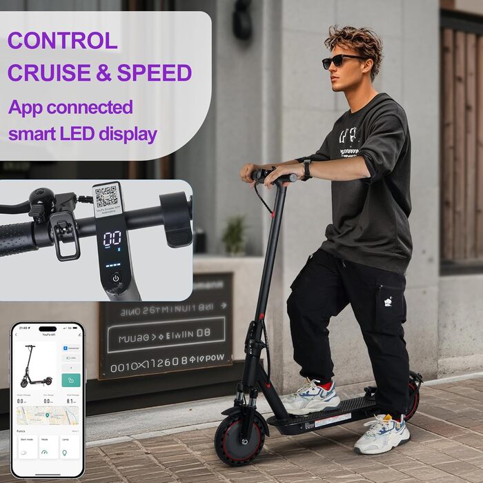 Складаний електричний самокат із допуском для дорослих, передня та задня амортизація, акумулятор 10,4 Аг, запас ходу 2535 кілометрів, підключення до додатку