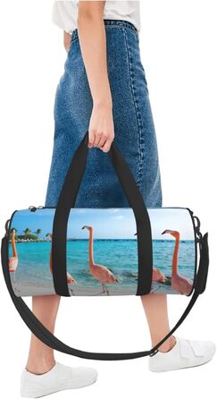 Спортивна сумка, дорожня сумка, пляжна сумка, з принтом фламінго, сумка для ночівлі, чорна, універсальний розмір, сумка для подорожей