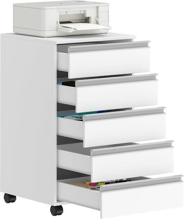 Пересувний контейнер Hzuaneri, мобільна шафа для документів, шафа з 5 висувними шухлядами, шафа для зберігання речей для офісу та домашнього офісу, білий 40 x 40 x 70 см FC55503X
