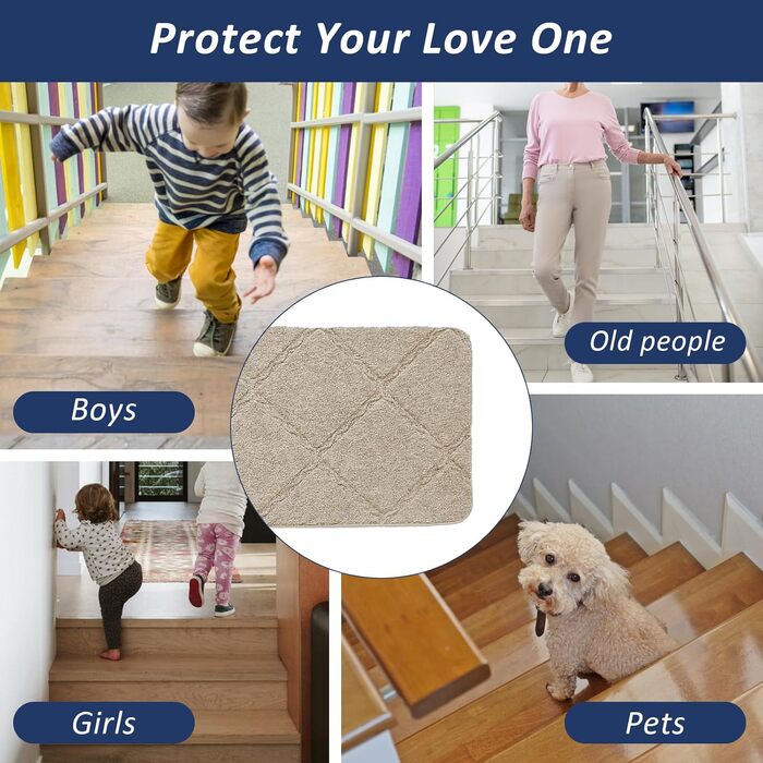 Набір килимків для сходів Bocguy, 15 предметів, 55x19 см, для приміщень, нековзні, самоклеючі, ріжучі, багаторазові, для захисту сходів (бежевий) Бежевий 55x19 см, 15 шт.