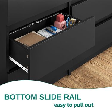 Комод YITAHOME, 6 шухляд, шафа для спальні, сучасні меблі 100x30x70 см, міцний та безпечний, виготовлений з дерева, з напрямними для шухляд, чорний